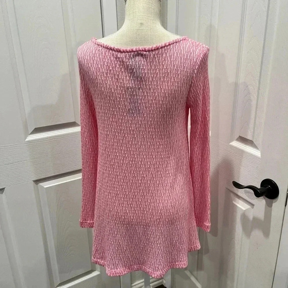 NWT Chelsea and Theodore Poly rayon textured sweater top high low pink & white - Picture 6 of 8